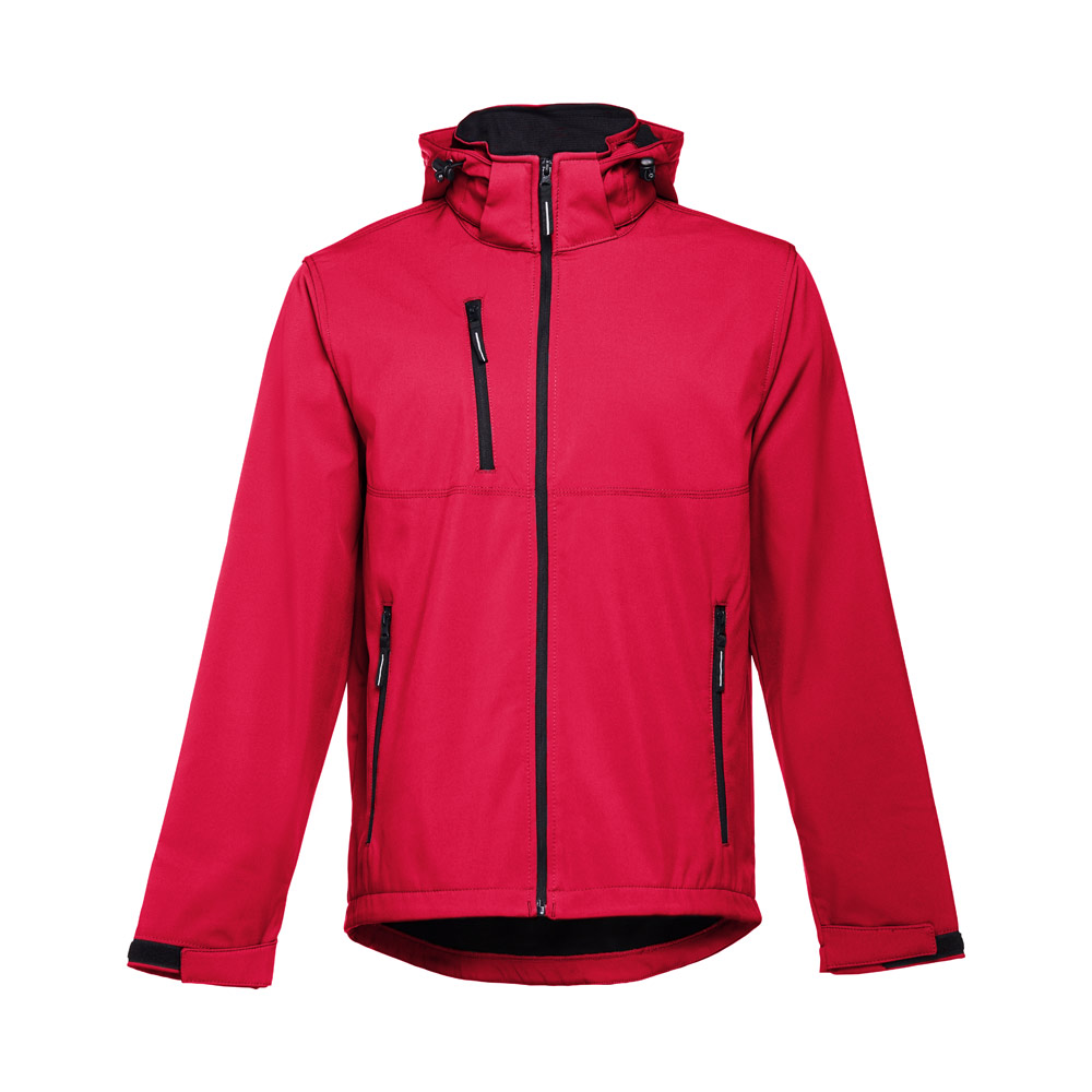 THC ZAGREB II. Men's softshell jacket with detachable hood and rounded back hem