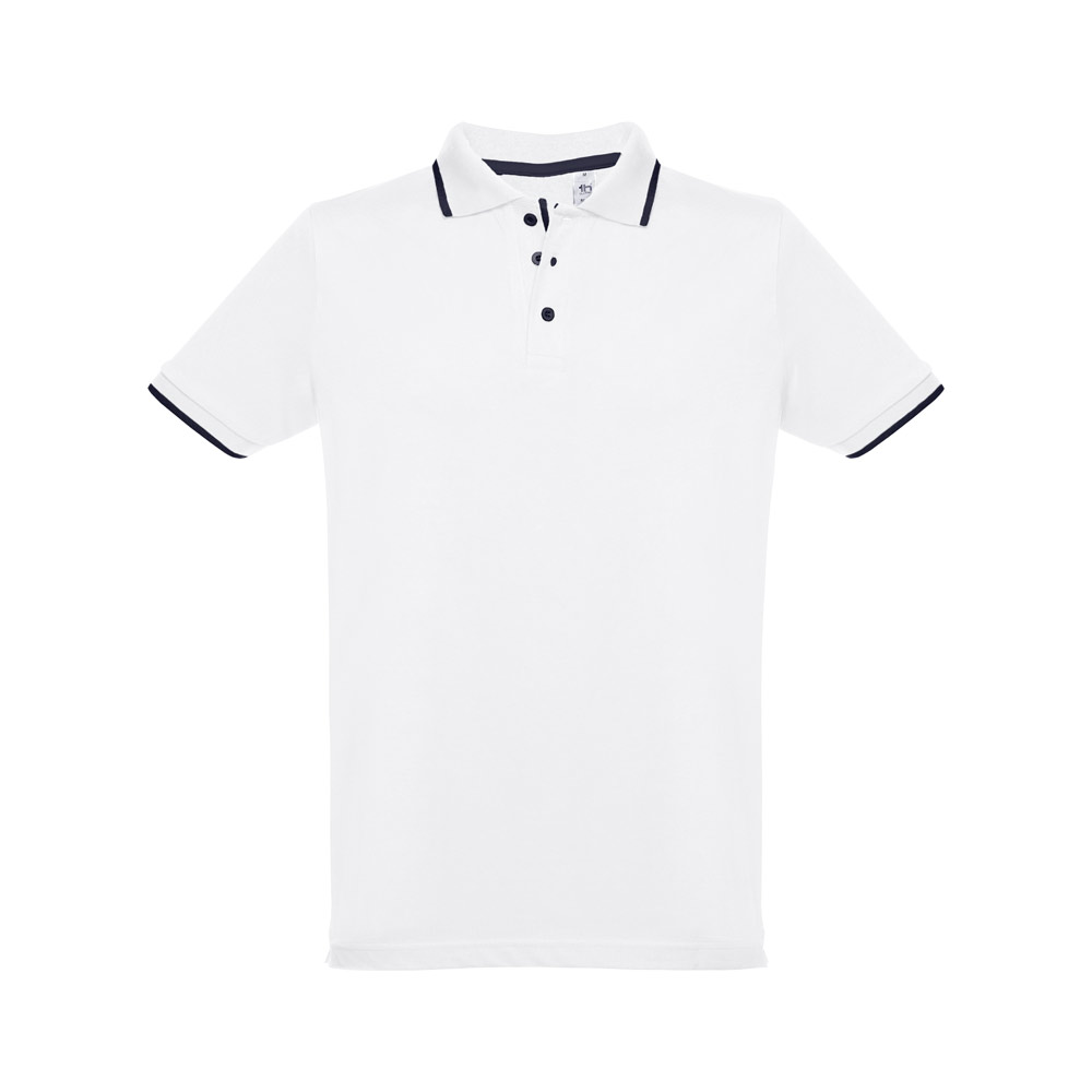 THC ROME WH. Men's Polo Shirt with contrast colour trim and buttons. White