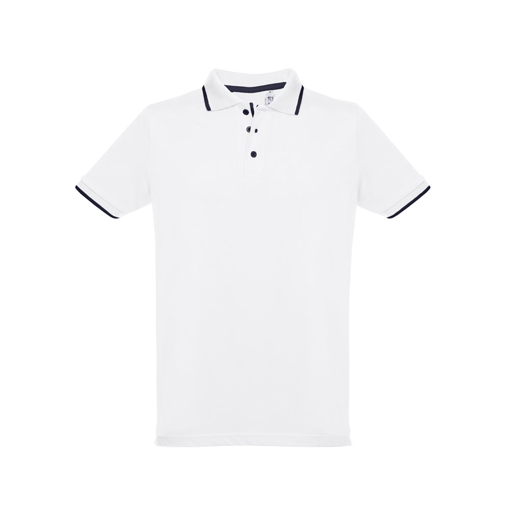 THC ROME WH. Men's Polo Shirt with contrast colour trim and buttons. White
