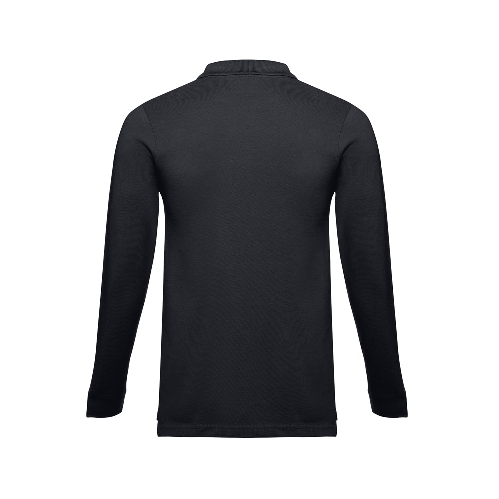 THC BERN. Men's long-sleeved 100% cotton piqué polo shirt with removable label