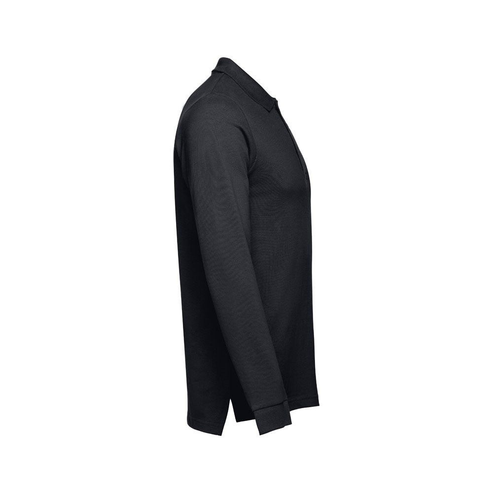 THC BERN. Men's long-sleeved 100% cotton piqué polo shirt with removable label