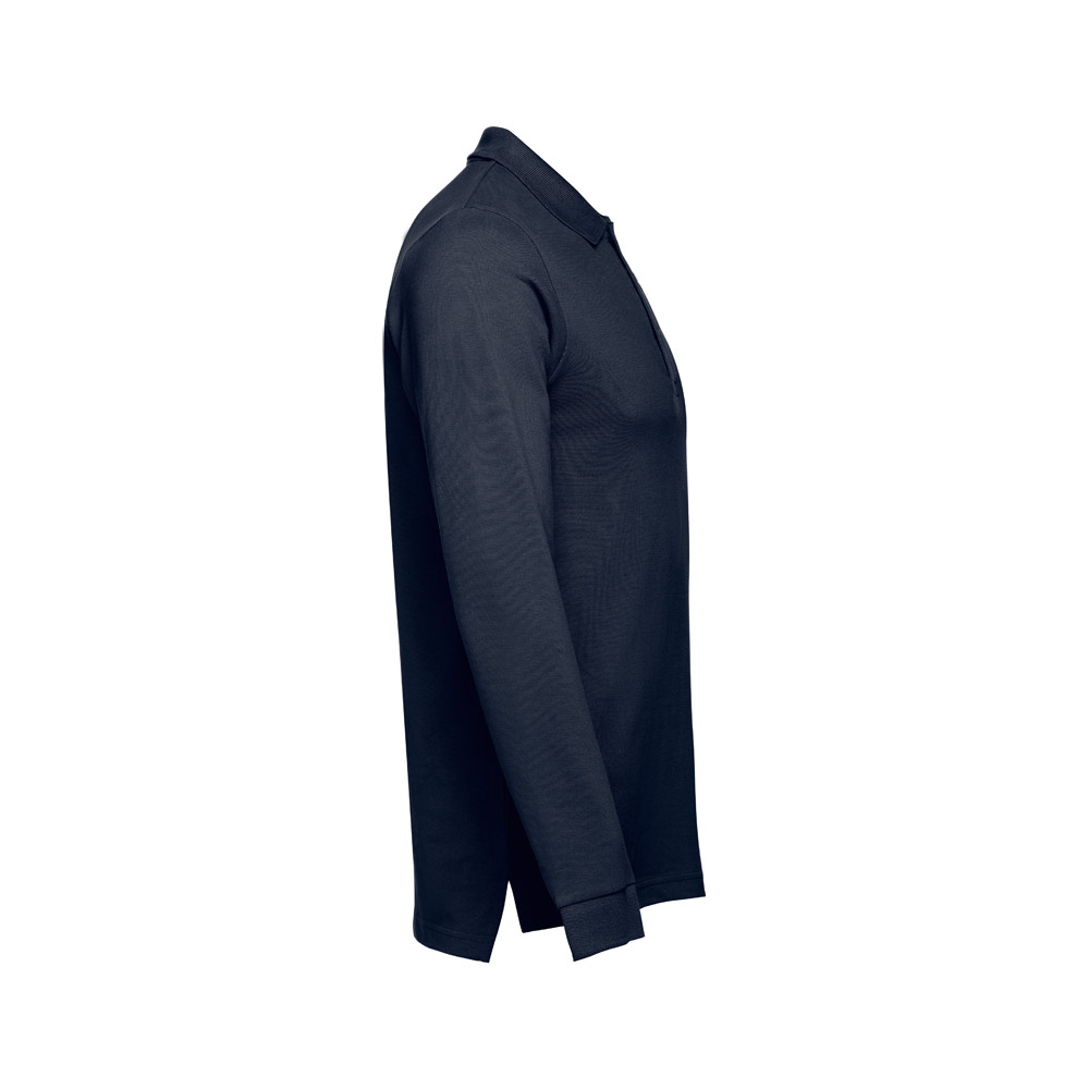 THC BERN. Men's long-sleeved 100% cotton piqué polo shirt with removable label
