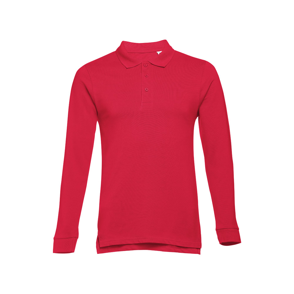 THC BERN. Men's long-sleeved 100% cotton piqué polo shirt with removable label