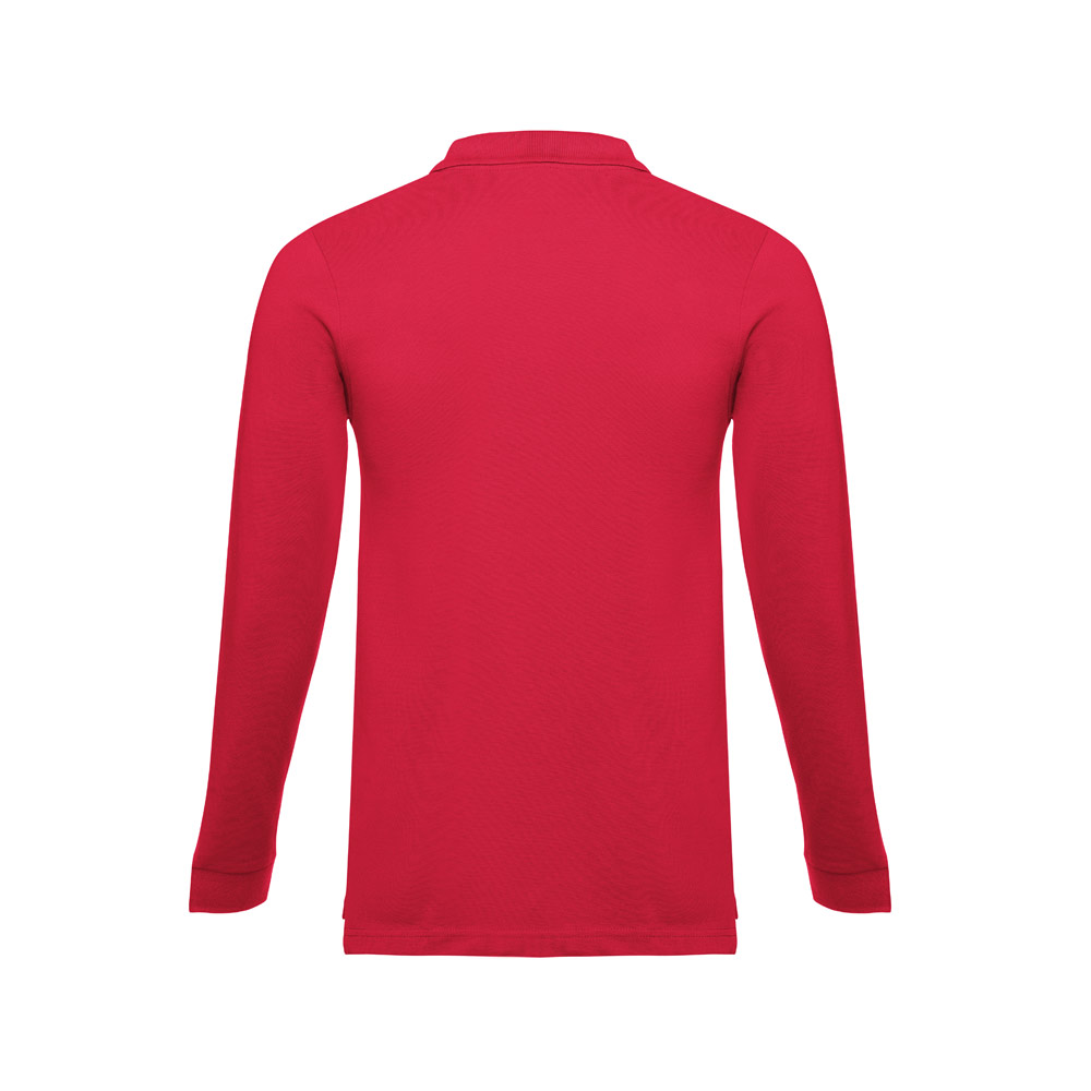 THC BERN. Men's long-sleeved 100% cotton piqué polo shirt with removable label