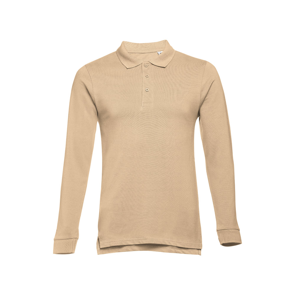 THC BERN. Men's long-sleeved 100% cotton piqué polo shirt with removable label