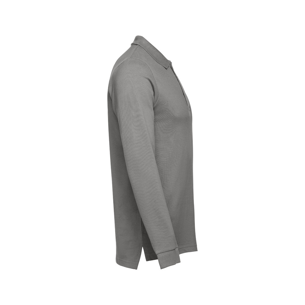 THC BERN. Men's long-sleeved 100% cotton piqué polo shirt with removable label