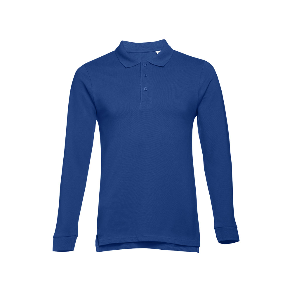 THC BERN. Men's long-sleeved 100% cotton piqué polo shirt with removable label
