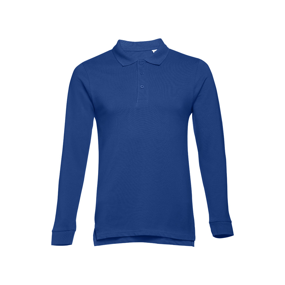 THC BERN. Men's long-sleeved 100% cotton piqué polo shirt with removable label