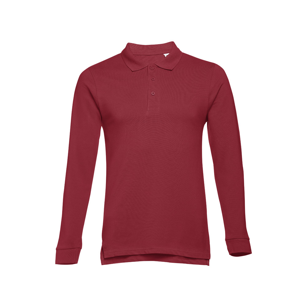 THC BERN. Men's long-sleeved 100% cotton piqué polo shirt with removable label