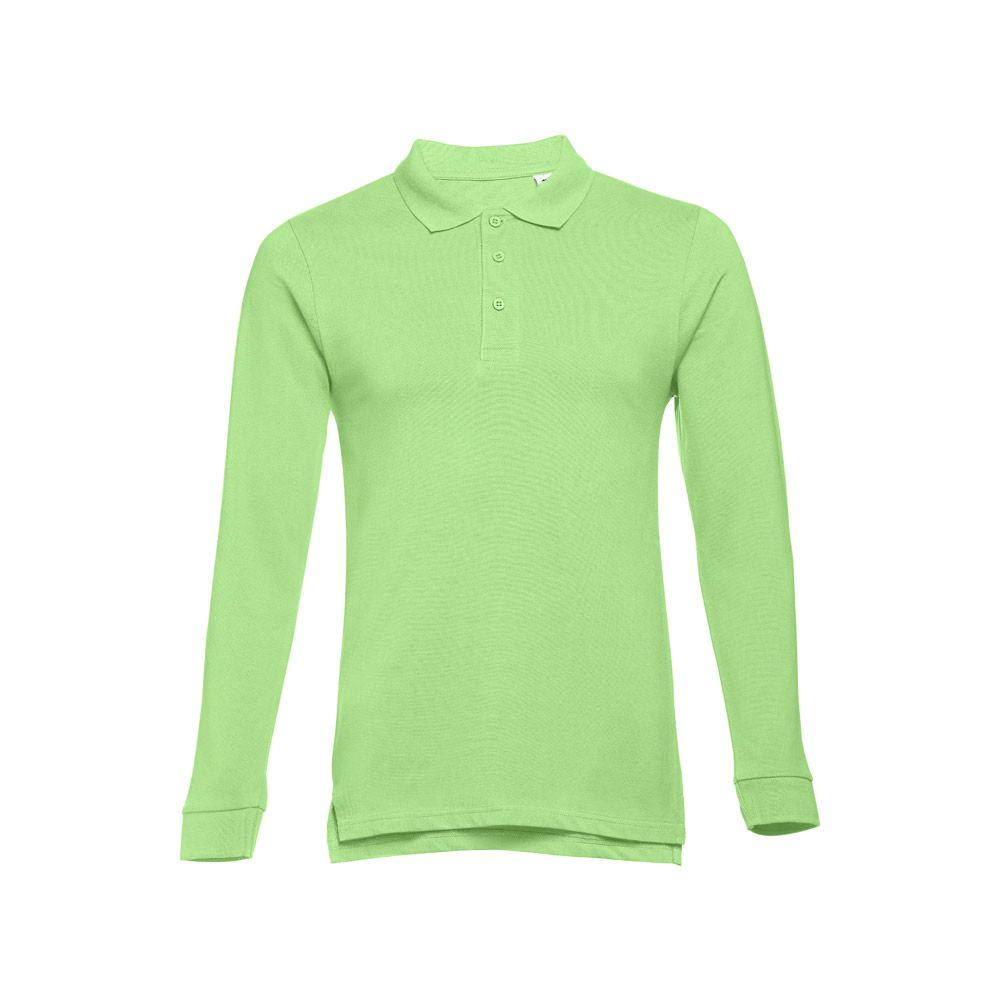 THC BERN. Men's long-sleeved 100% cotton piqué polo shirt with removable label
