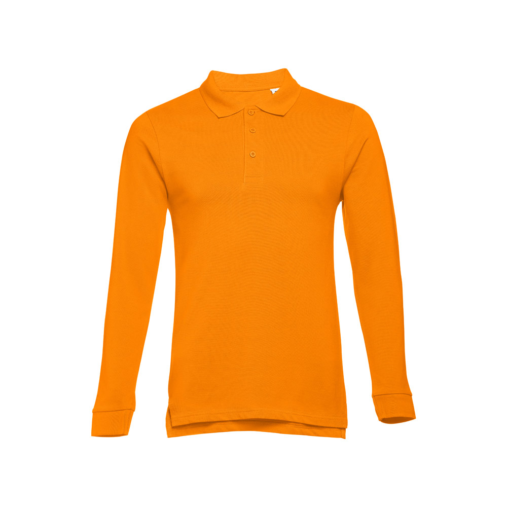 THC BERN. Men's long-sleeved 100% cotton piqué polo shirt with removable label