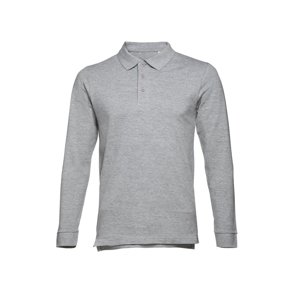 THC BERN. Men's long-sleeved 100% cotton piqué polo shirt with removable label