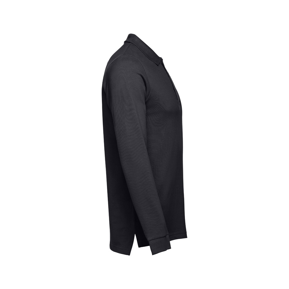 THC BERN. Men's long-sleeved 100% cotton piqué polo shirt with removable label