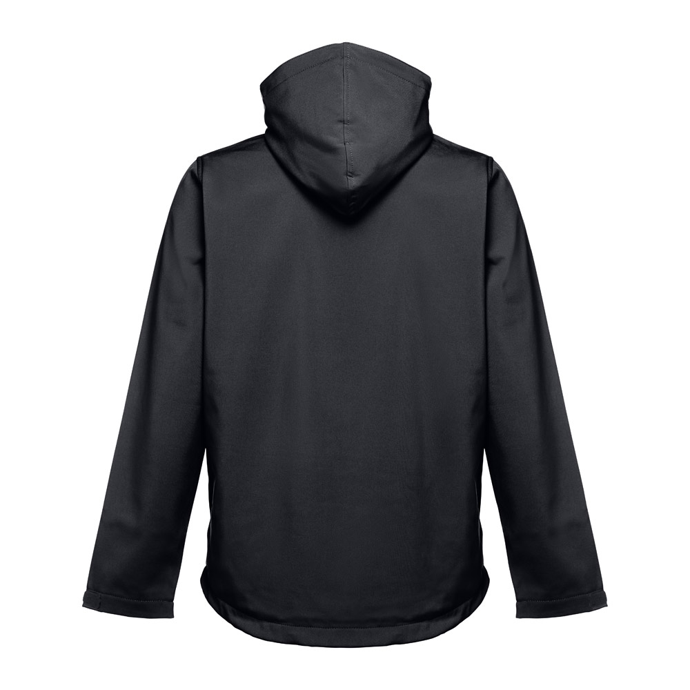 THC ZAGREB. Men's softshell jacket with detachable hood and rounded back hem