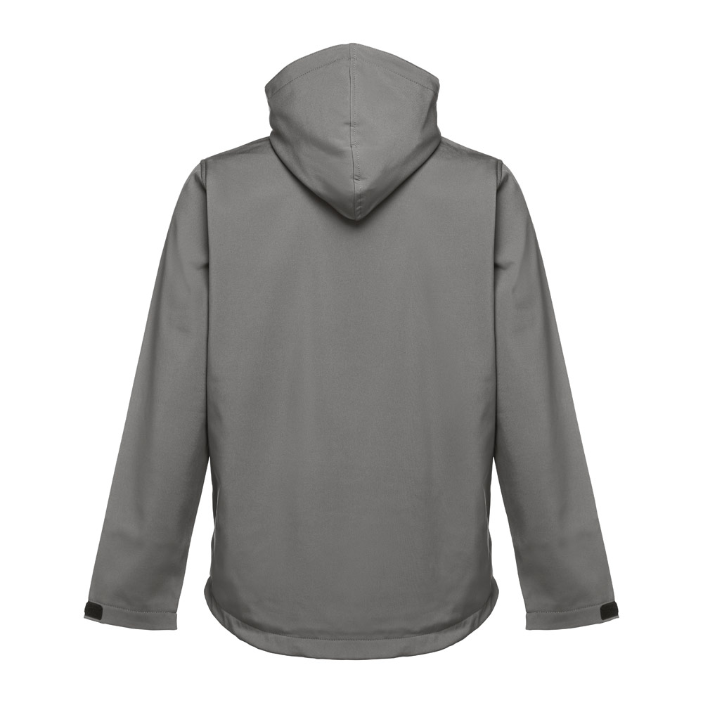 THC ZAGREB. Men's softshell jacket with detachable hood and rounded back hem