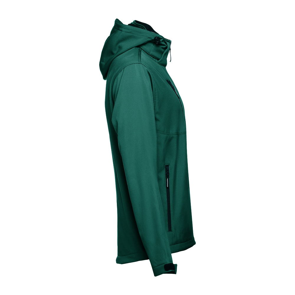 THC ZAGREB. Men's softshell jacket with detachable hood and rounded back hem