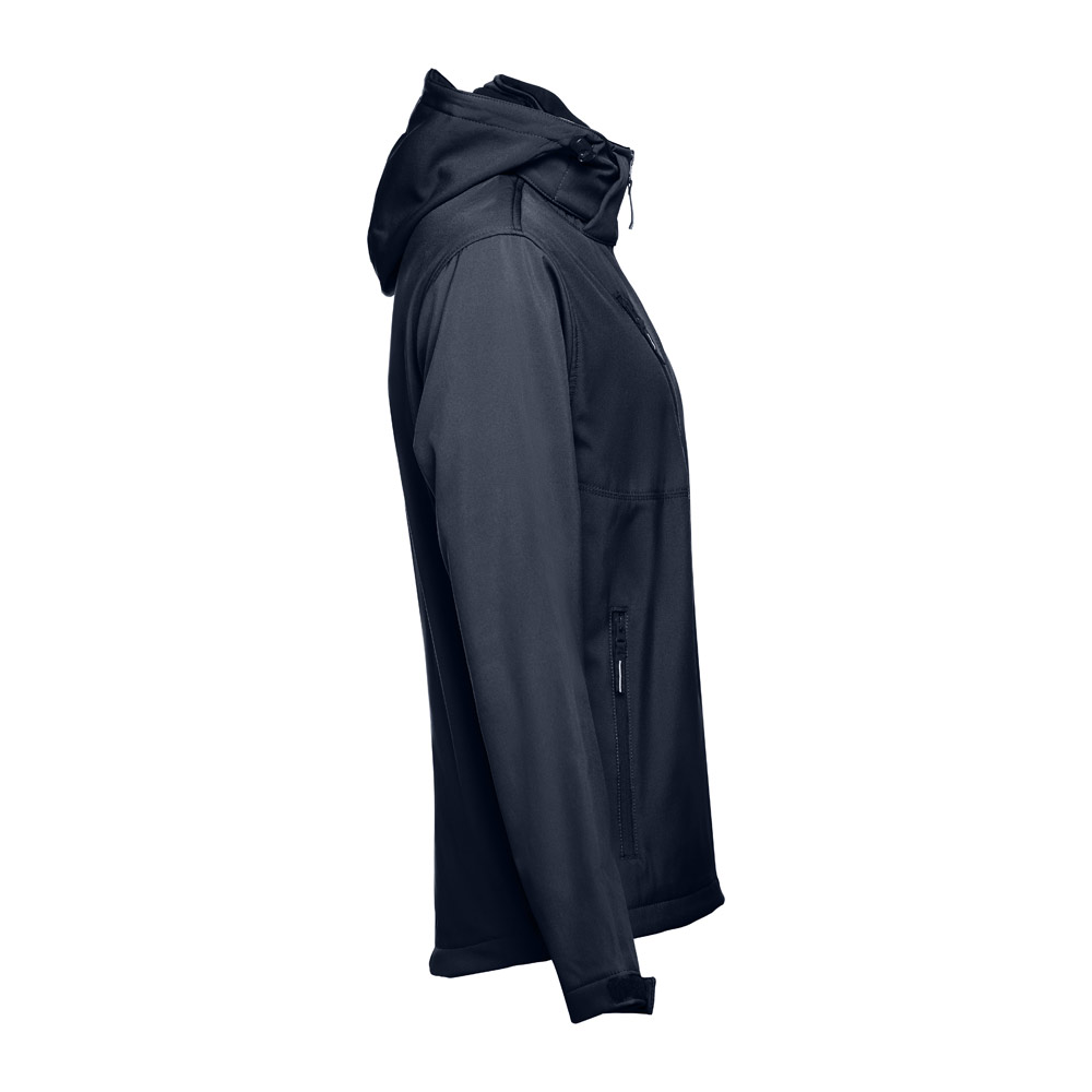 THC ZAGREB. Men's softshell jacket with detachable hood and rounded back hem