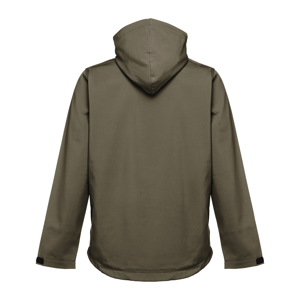 THC ZAGREB. Men's softshell jacket with detachable hood and rounded back hem