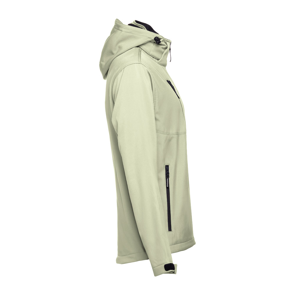 THC ZAGREB. Men's softshell jacket with detachable hood and rounded back hem