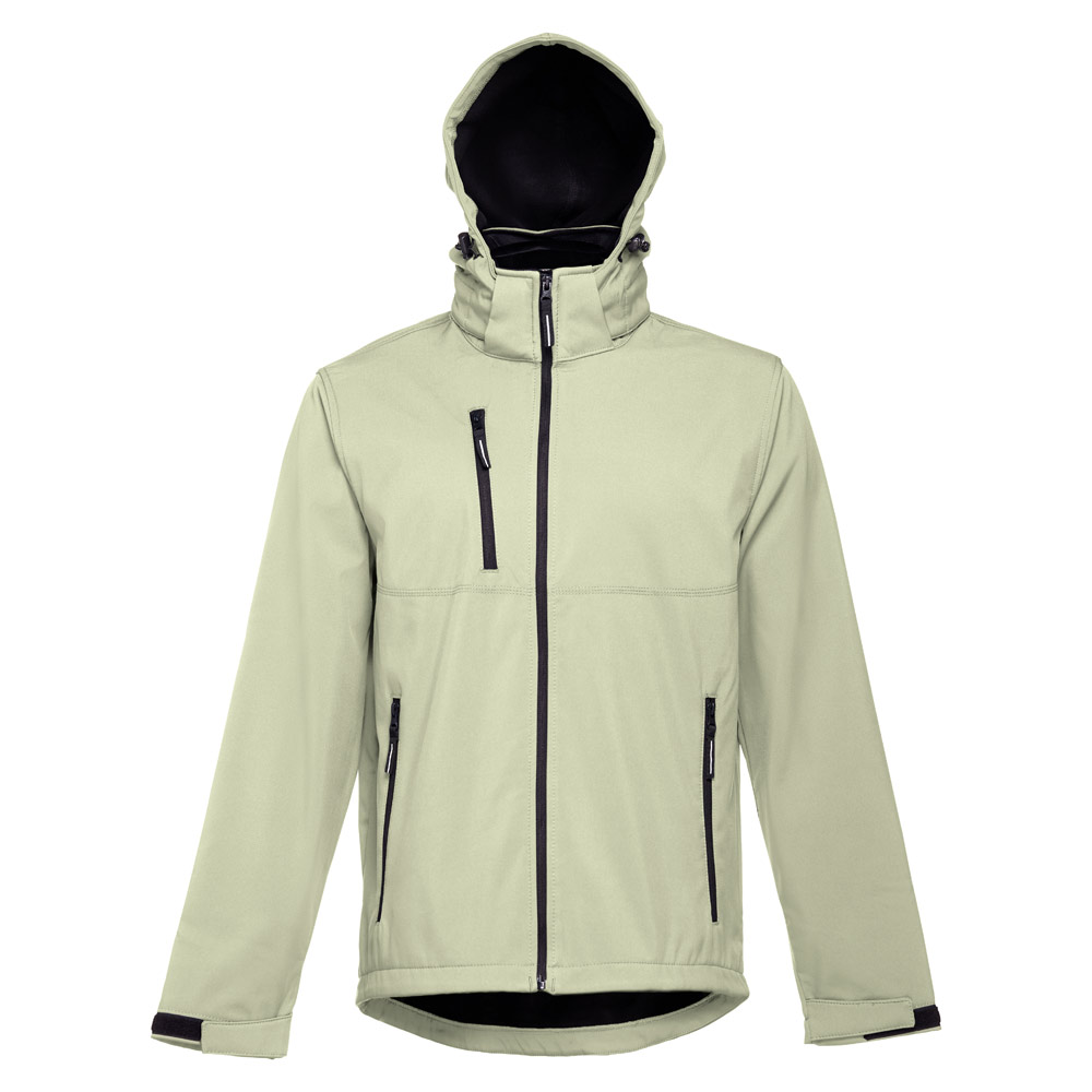 THC ZAGREB. Men's softshell jacket with detachable hood and rounded back hem