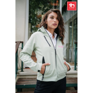 THC ZAGREB WOMEN. Women's softshell jacket with detachable hood and rounded back hem
