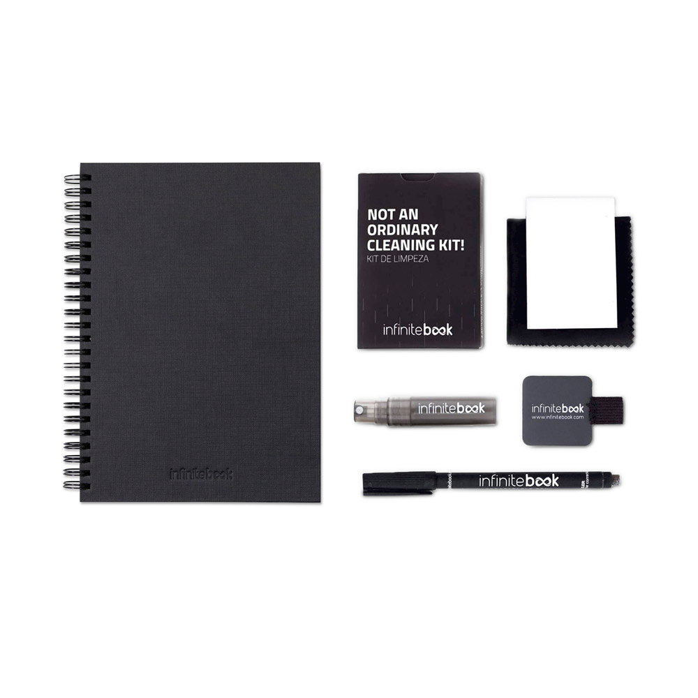 STARTER KIT INFINITEBOOK A5 PLANNER TEXTURE. Kit comprising "Infinitebook" with hard cover, 1 cleaning kit, 1 marker and 1 ballpoint holder