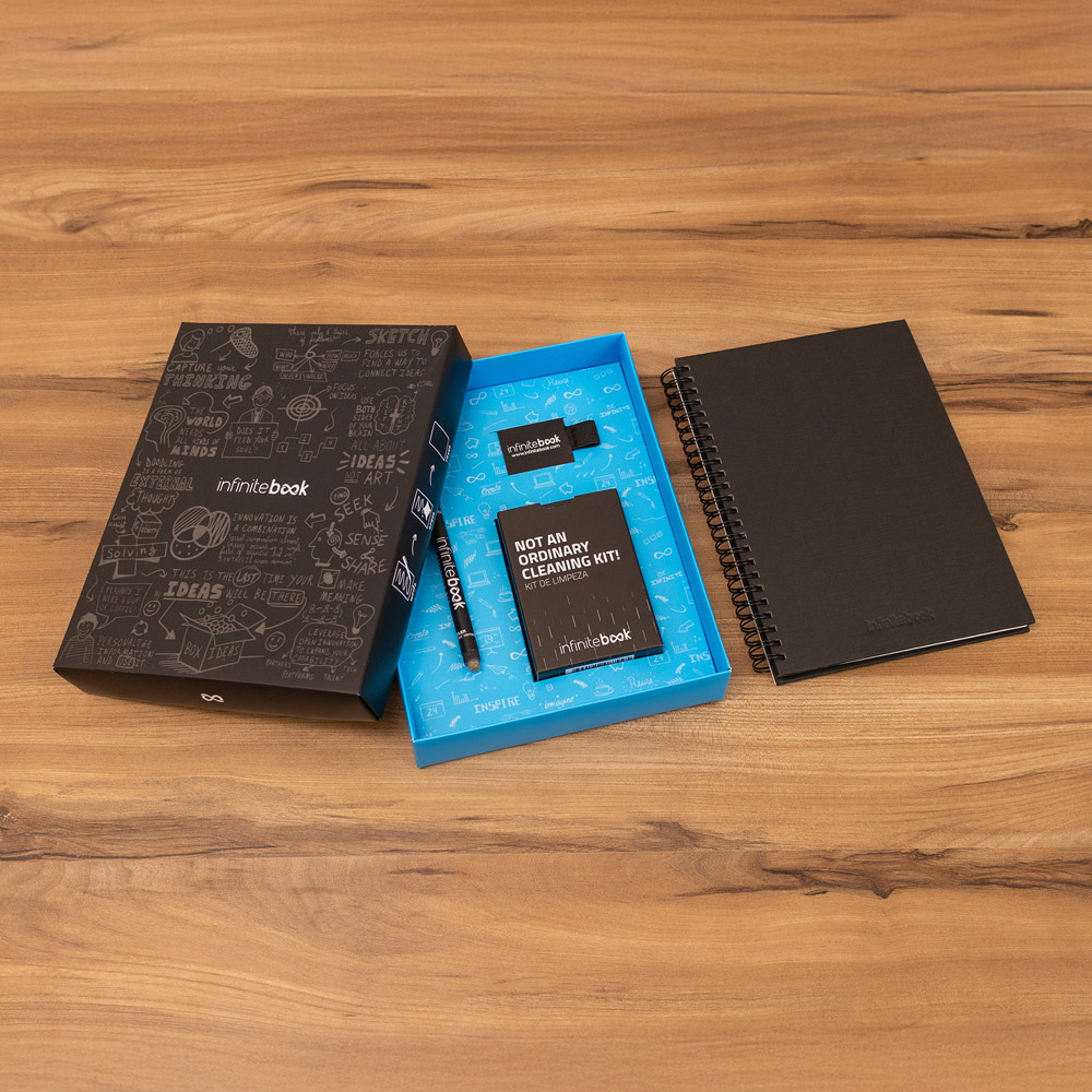 STARTER KIT INFINITEBOOK A5 PLANNER TEXTURE. Kit comprising "Infinitebook" with hard cover, 1 cleaning kit, 1 marker and 1 ballpoint holder