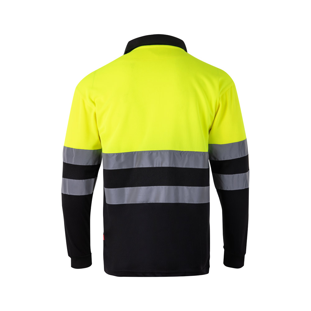 VL VULCAN. Two-tone bird-eye polo shirt (160g/m²) with long sleeves, in polyester (100%)