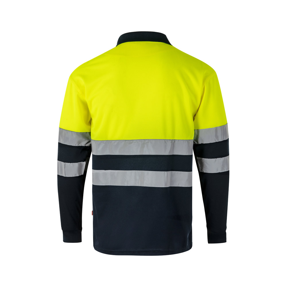 VL VULCAN. Two-tone bird-eye polo shirt (160g/m²) with long sleeves, in polyester (100%)