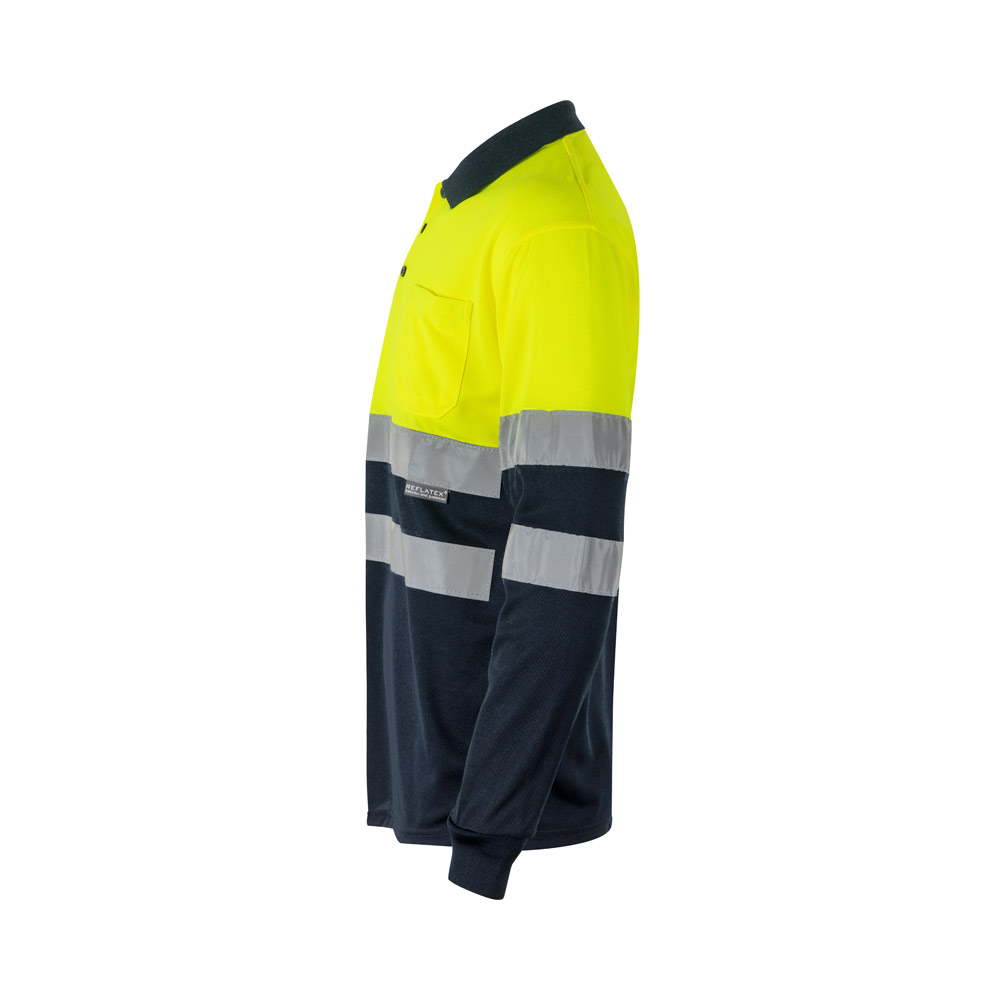 VL VULCAN. Two-tone bird-eye polo shirt (160g/m²) with long sleeves, in polyester (100%)