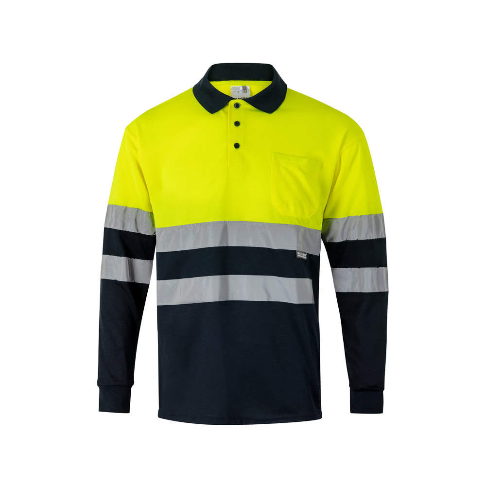 VL VULCAN. Two-tone bird-eye polo shirt (160g/m²) with long sleeves, in polyester (100%)