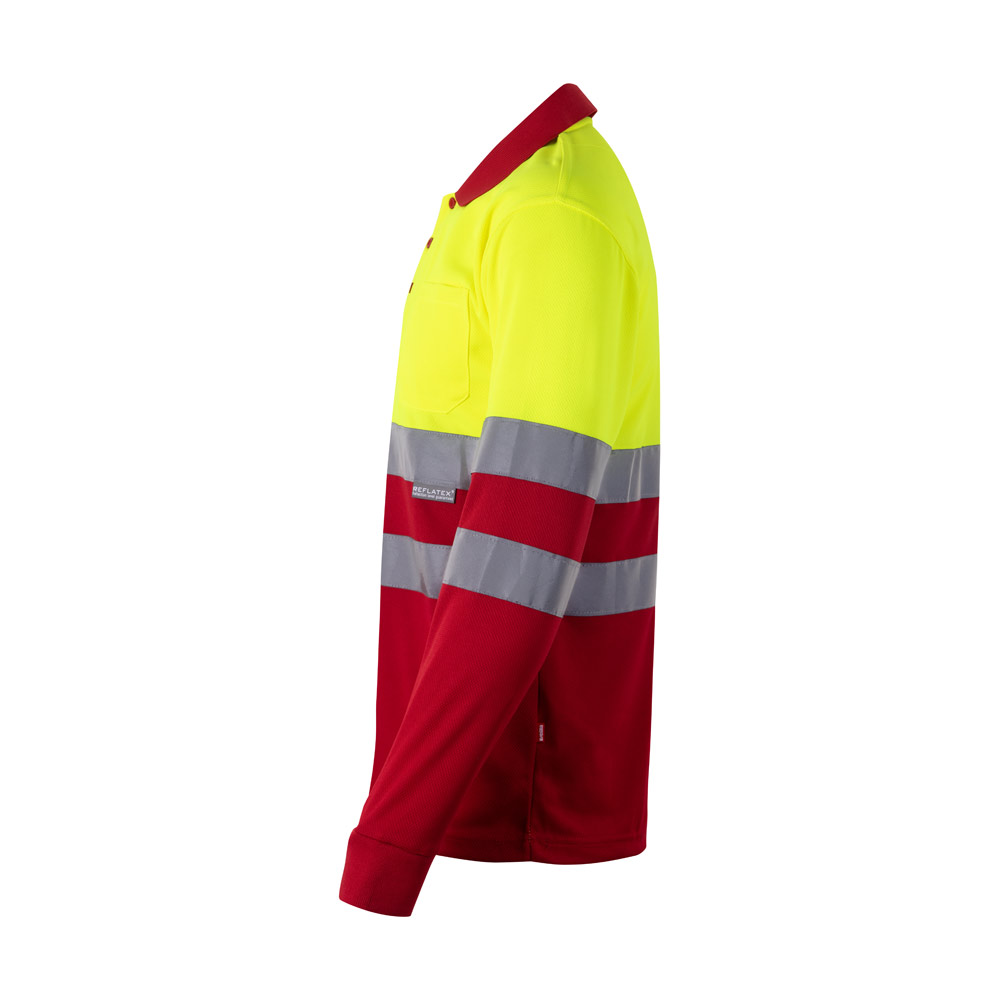 VL VULCAN. Two-tone bird-eye polo shirt (160g/m²) with long sleeves, in polyester (100%)