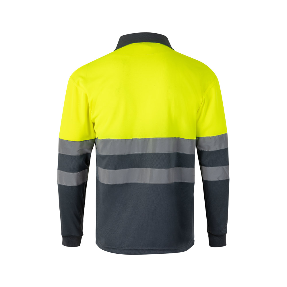 VL VULCAN. Two-tone bird-eye polo shirt (160g/m²) with long sleeves, in polyester (100%)