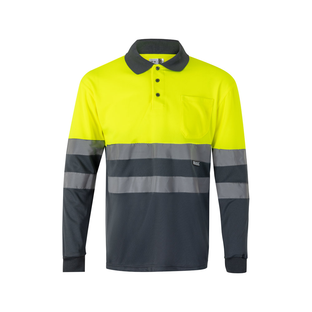 VL VULCAN. Two-tone bird-eye polo shirt (160g/m²) with long sleeves, in polyester (100%)