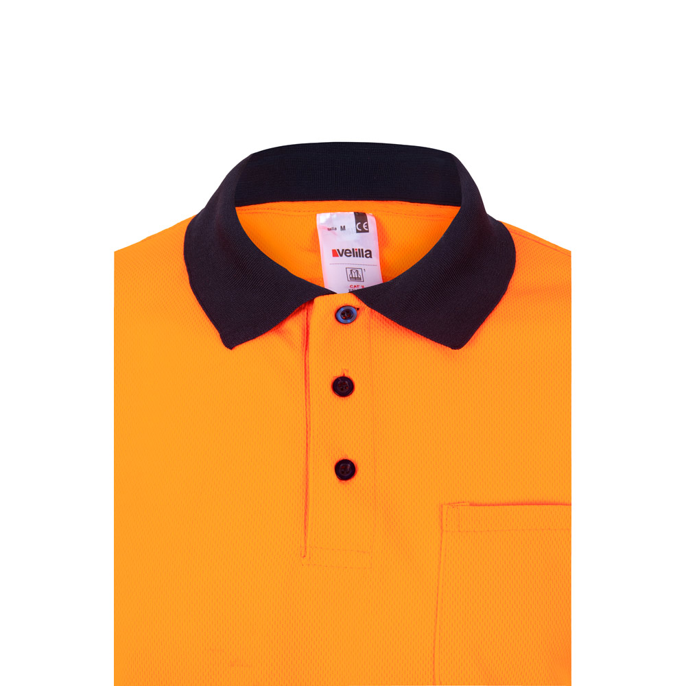 VL VULCAN. Two-tone bird-eye polo shirt (160g/m²) with long sleeves, in polyester (100%)