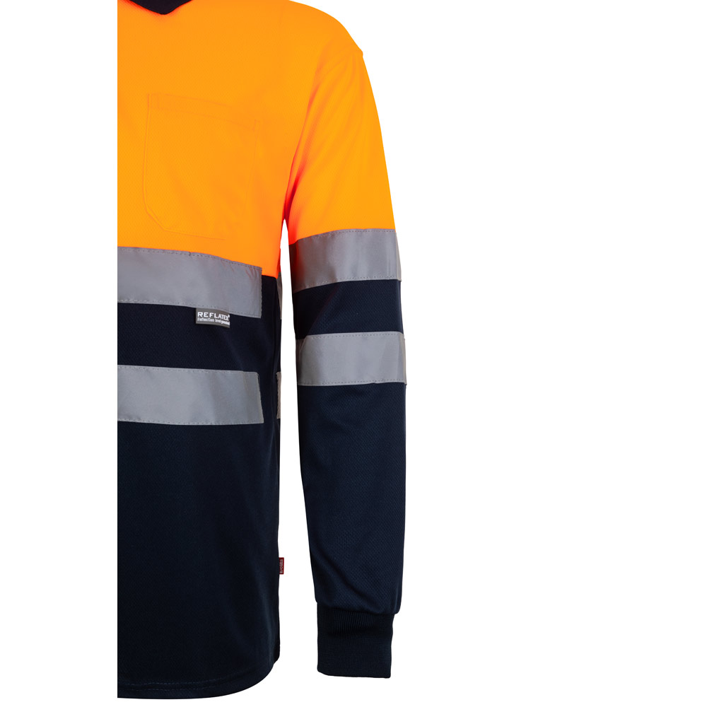 VL VULCAN. Two-tone bird-eye polo shirt (160g/m²) with long sleeves, in polyester (100%)