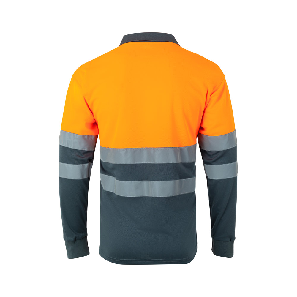 VL VULCAN. Two-tone bird-eye polo shirt (160g/m²) with long sleeves, in polyester (100%)