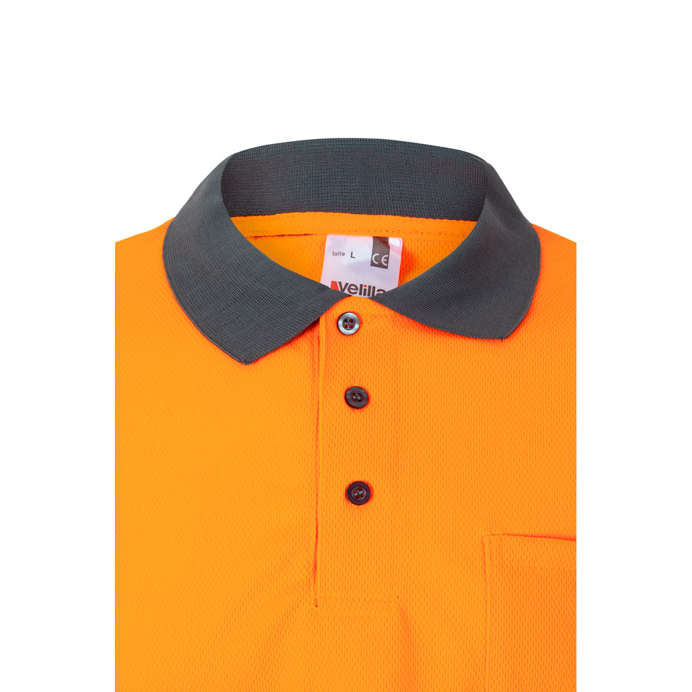 VL VULCAN. Two-tone bird-eye polo shirt (160g/m²) with long sleeves, in polyester (100%)