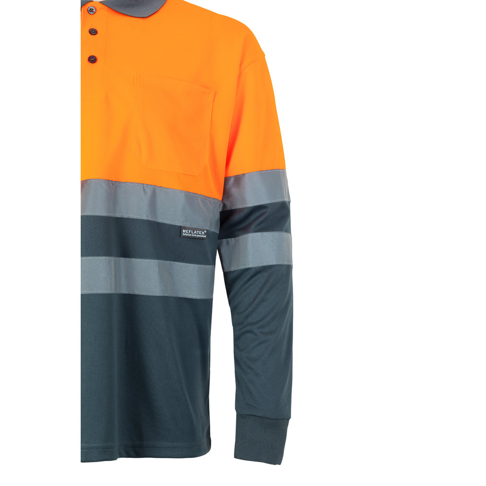VL VULCAN. Two-tone bird-eye polo shirt (160g/m²) with long sleeves, in polyester (100%)