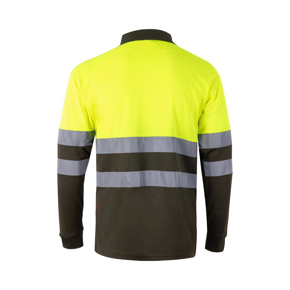 VL VULCAN. Two-tone bird-eye polo shirt (160g/m²) with long sleeves, in polyester (100%)