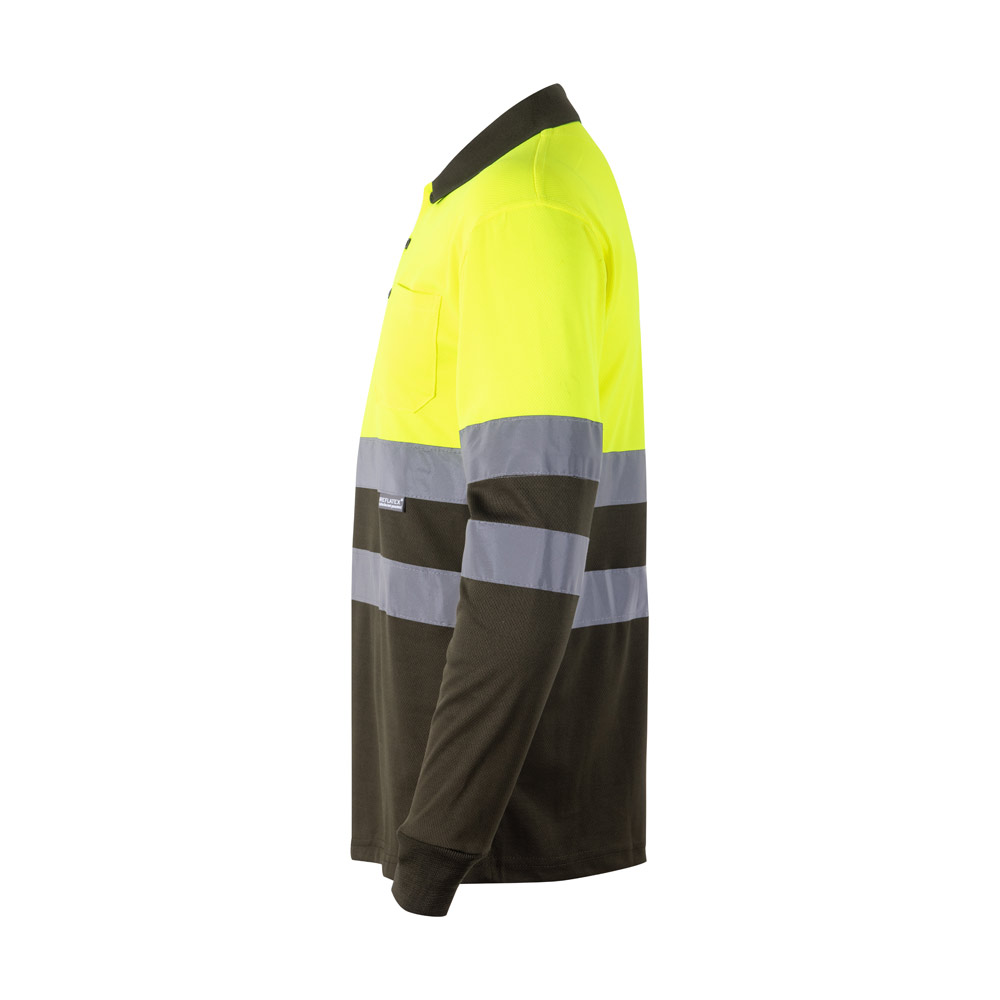 VL VULCAN. Two-tone bird-eye polo shirt (160g/m²) with long sleeves, in polyester (100%)