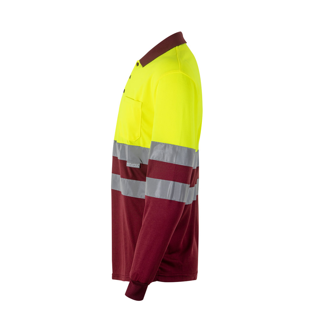 VL VULCAN. Two-tone bird-eye polo shirt (160g/m²) with long sleeves, in polyester (100%)