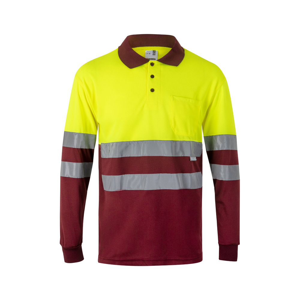 VL VULCAN. Two-tone bird-eye polo shirt (160g/m²) with long sleeves, in polyester (100%)