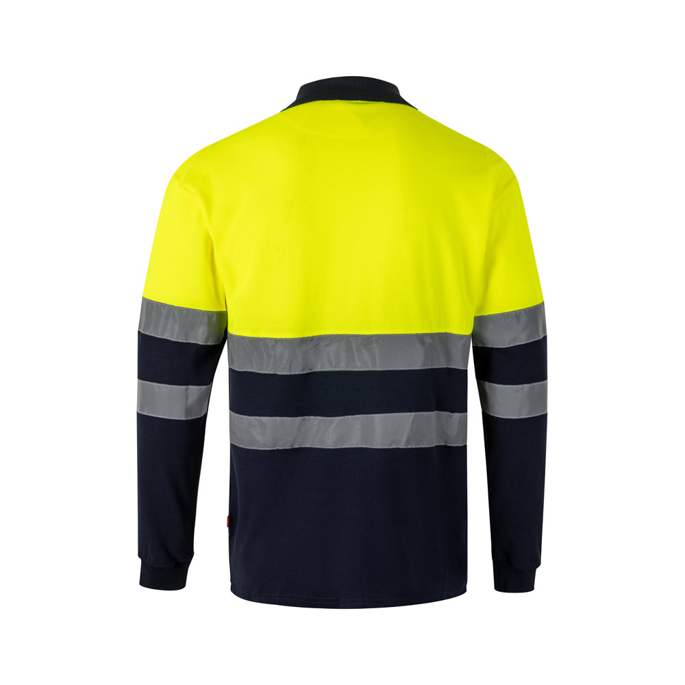 VL PLUTO. Two-tone piqué polo shirt (150g/m²) with long sleeves, in cotton (55%) and polyester (45%)