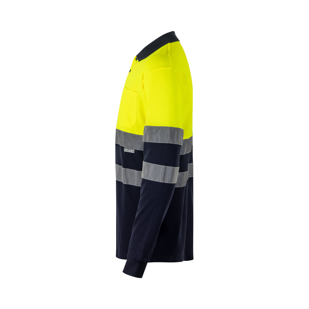 VL PLUTO. Two-tone piqué polo shirt (150g/m²) with long sleeves, in cotton (55%) and polyester (45%)