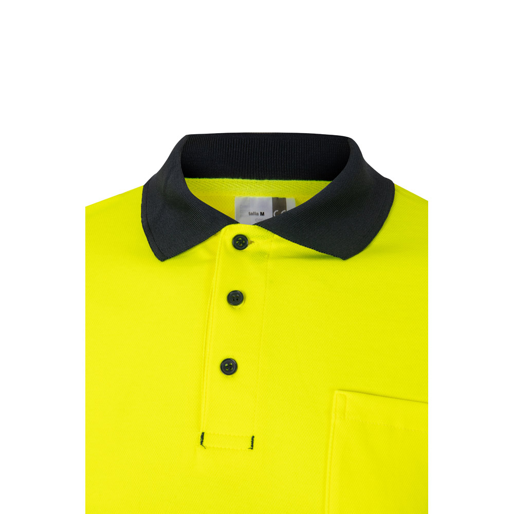 VL PLUTO. Two-tone piqué polo shirt (150g/m²) with long sleeves, in cotton (55%) and polyester (45%)