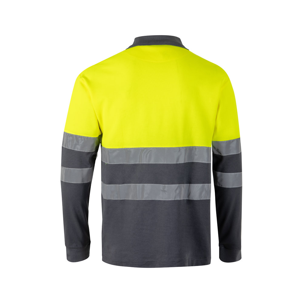 VL PLUTO. Two-tone piqué polo shirt (150g/m²) with long sleeves, in cotton (55%) and polyester (45%)