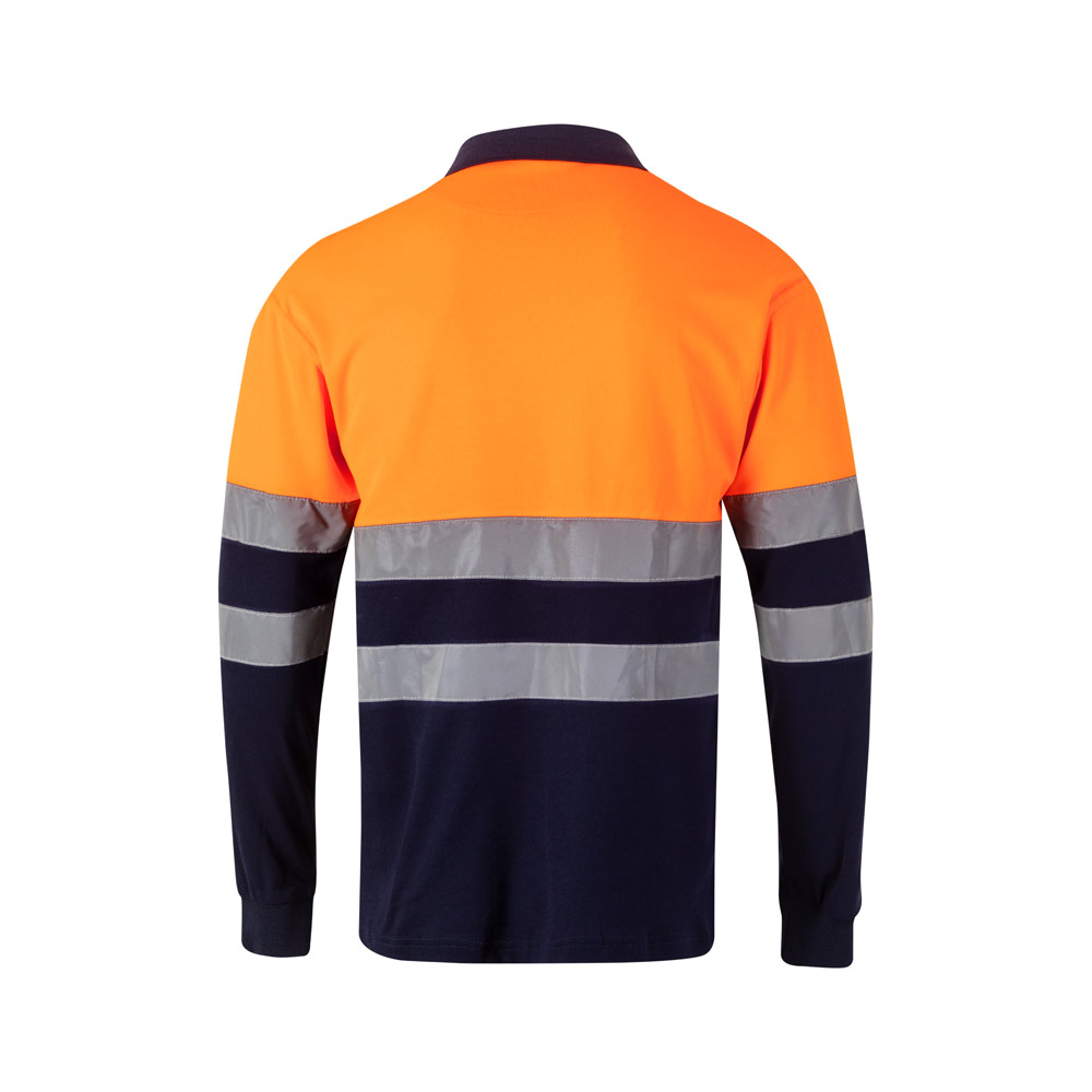 VL PLUTO. Two-tone piqué polo shirt (150g/m²) with long sleeves, in cotton (55%) and polyester (45%)