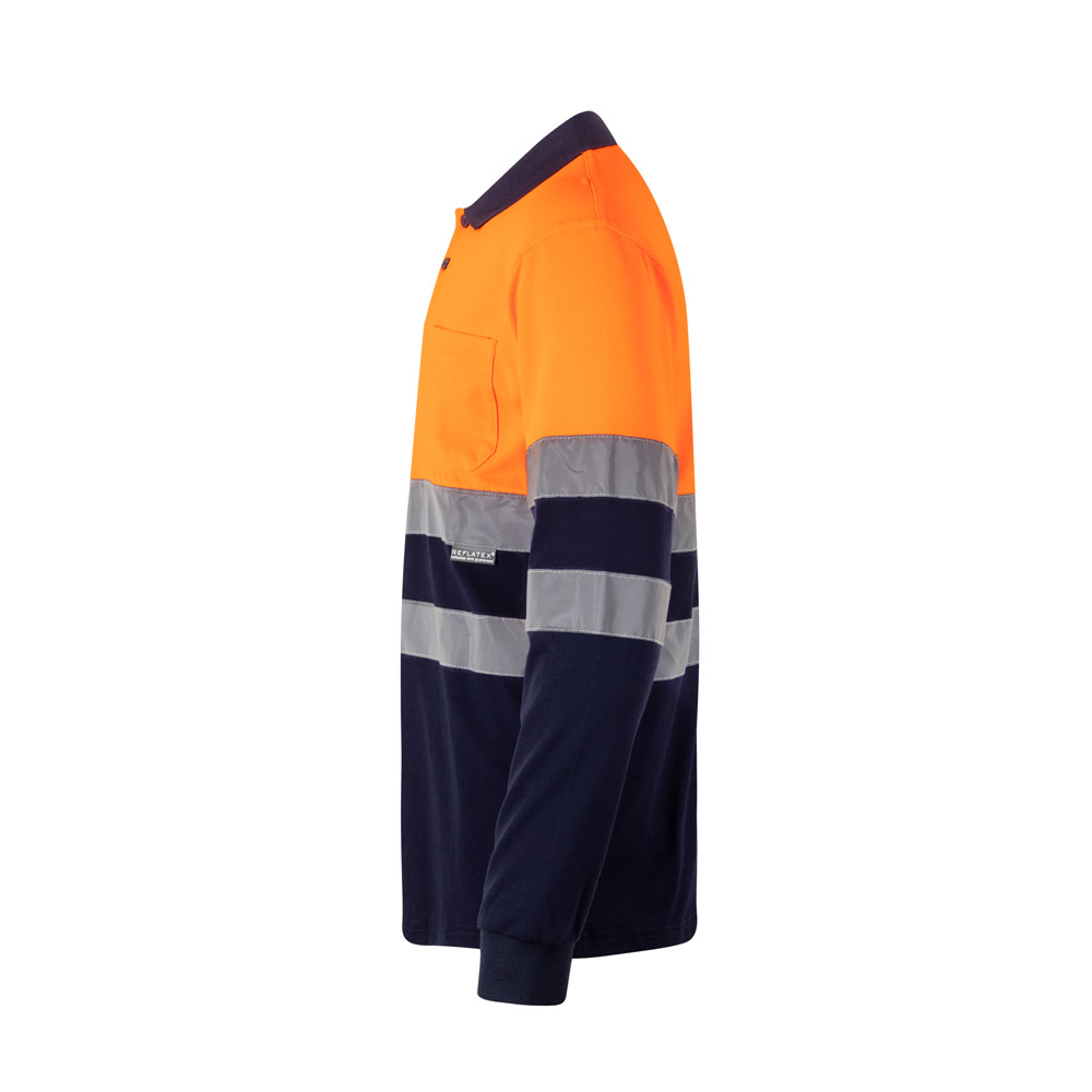 VL PLUTO. Two-tone piqué polo shirt (150g/m²) with long sleeves, in cotton (55%) and polyester (45%)