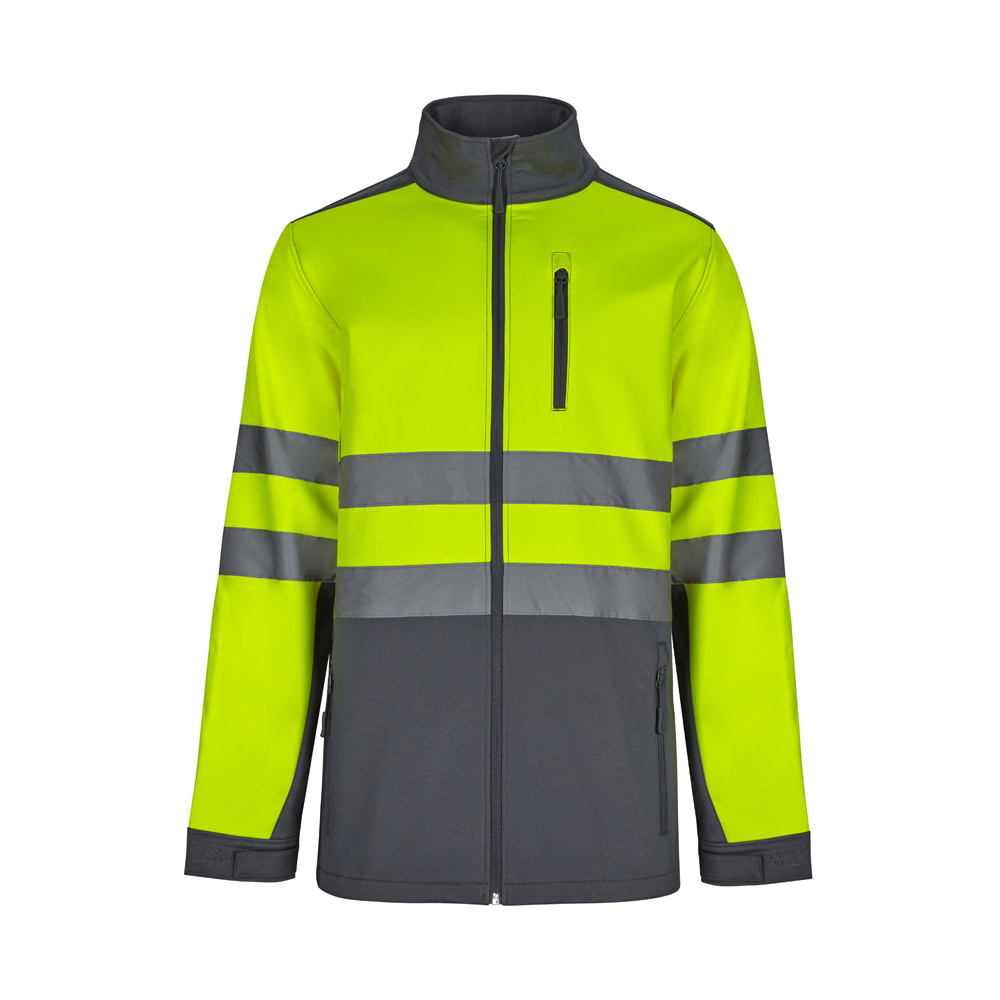 VL HESTIA LARGE. Two-tone soft shell jacket (280g/m²), with fleece lining and TPU membrane, in polyester (96%) and elastane (4%)